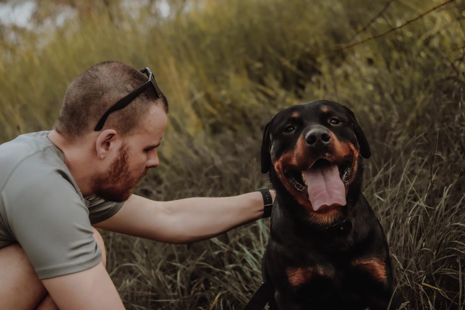 Happy pet owner enjoying quality time with their beloved dog, demonstrating trust and satisfaction with pet care services