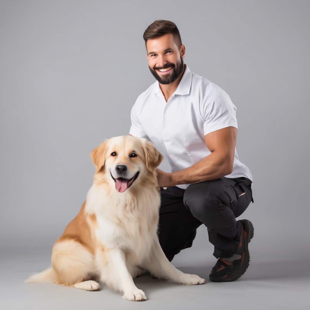 Expert pet care professional providing attentive service with focused dog interaction